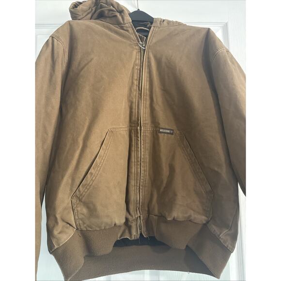 Wolverine Jacket Mens Large Brown Hooded Full Zip Quilted Lined Work Canvas - Picture 2 of 10
